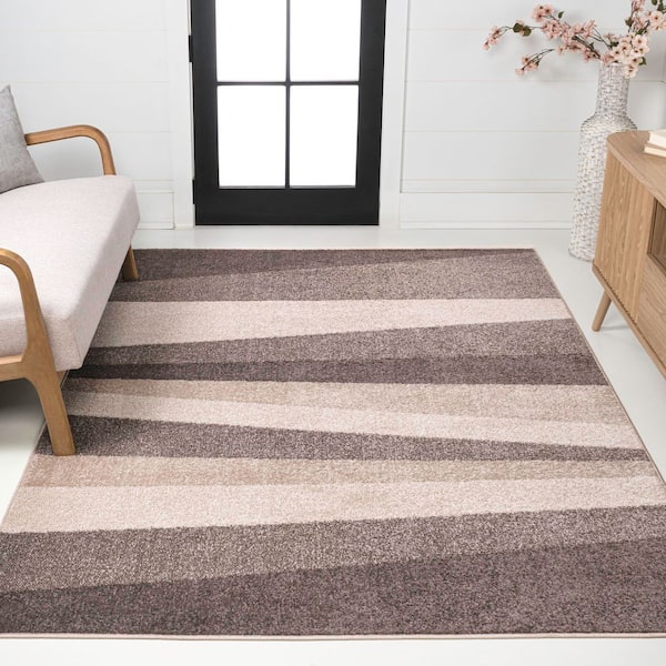 Prism Geometric Striped Beige/Brown 8 ft. x 10 ft. Area Rug