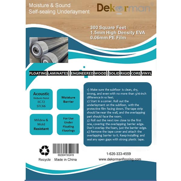 Dekorman Premium sq. ft. 43x in. W x 84x x 1.5mm T High Density Acoustical Underlayment for Vinyl Flooring DKMHD300 - The Home