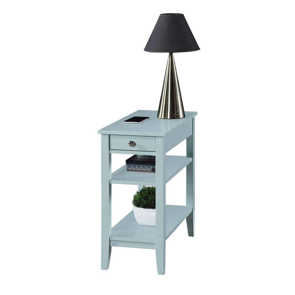 Sea Foam Blue Wood Chairside End Table with Storage