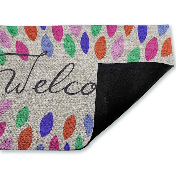 Vibrant Leaf Shapes Welcome Multi-Colored 18 in. x 30 in. Polyester Non-Slip Outdoor Door Mat