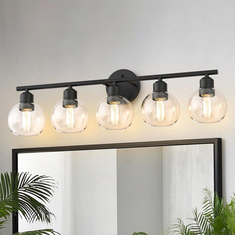 31 in. 5-Light Black Bathroom Vanity Light with Clear Globe Glass Shades for Modern Over Mirror or Wall Mount price history on PriceWatchPro