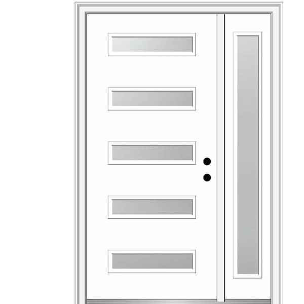 MMI DOOR Davina 48 in. x 80 in. Left-Hand Inswing 5-Lite Frosted Glass Primed Fiberglass Prehung Front Door on 4-9/16 in. Frame