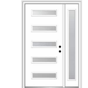 Davina 50 in. x 80 in. Left-Hand Inswing 5-Lite Frosted Glass Primed Fiberglass Prehung Front Door on 4-9/16 in. Frame