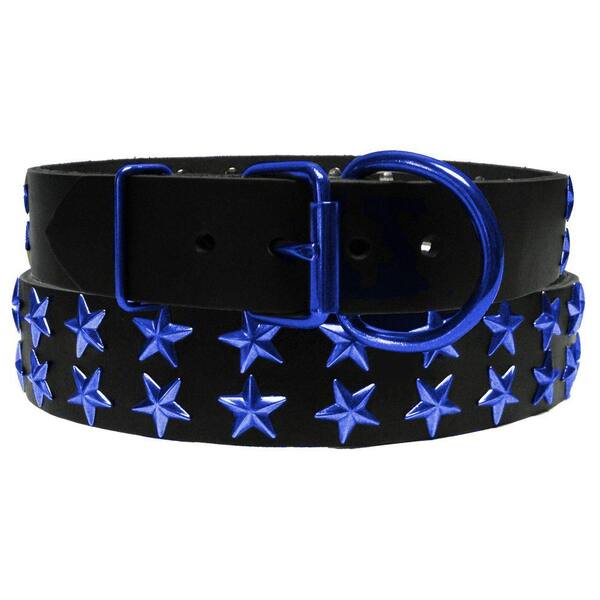 Platinum Pets 29 in. Black Genuine Leather Dog Collar in Blue Stars