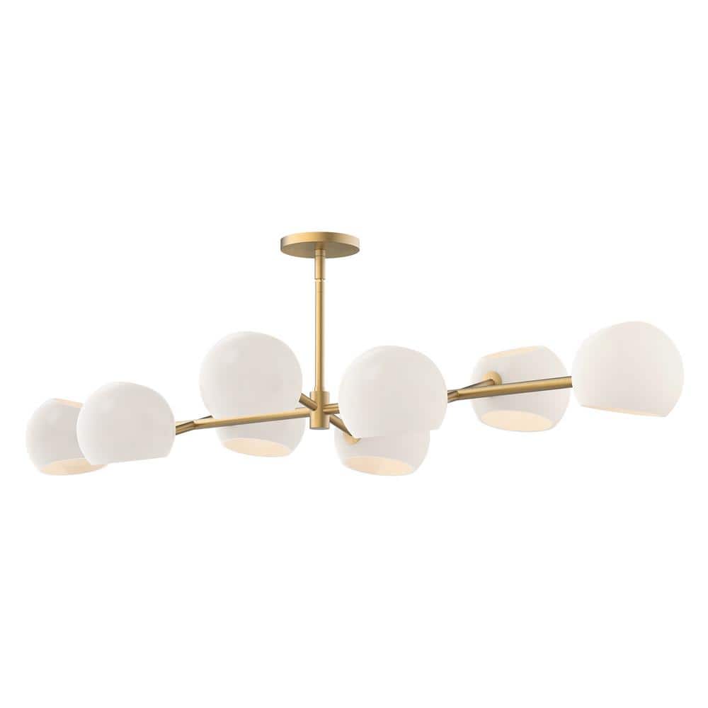 Willow Brushed Gold 8-Light Linear Island Chandelier with Opal Matte Glass