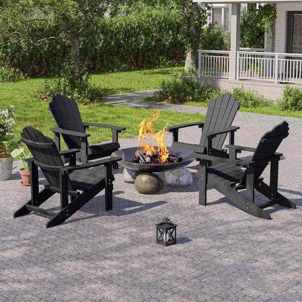 Black HIPS Plastic Weather Resistant Adirondack Chair for Outdoors (4-Pack)