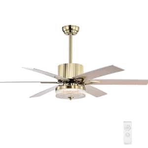 Blade Span 52 in. Indoor Gold Ceiling Fan with LED Light Bulbs and Remote Control