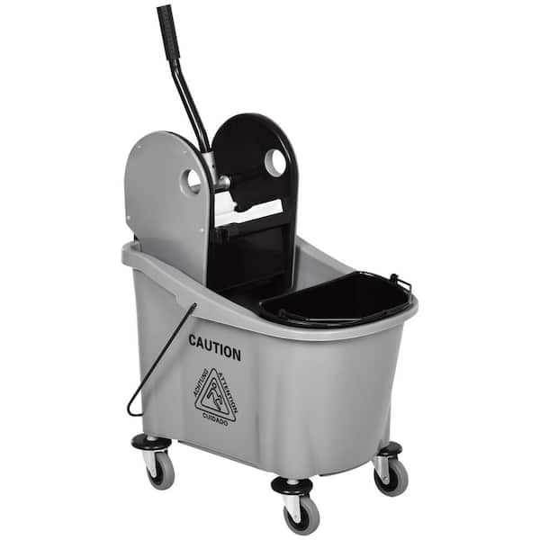 ITOPFOX 9.5-Gallon Mop Bucket with Wringer Cleaning Cart, 4 Moving Wheels, 2 Separate Buckets and Mop-Handle Holder in Gray