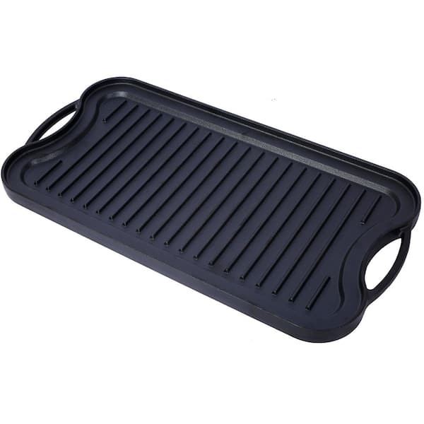 10 in. x 20 in. Black Cast Iron Reversible Rectangular Grill Griddle with Comfort Grip Handles