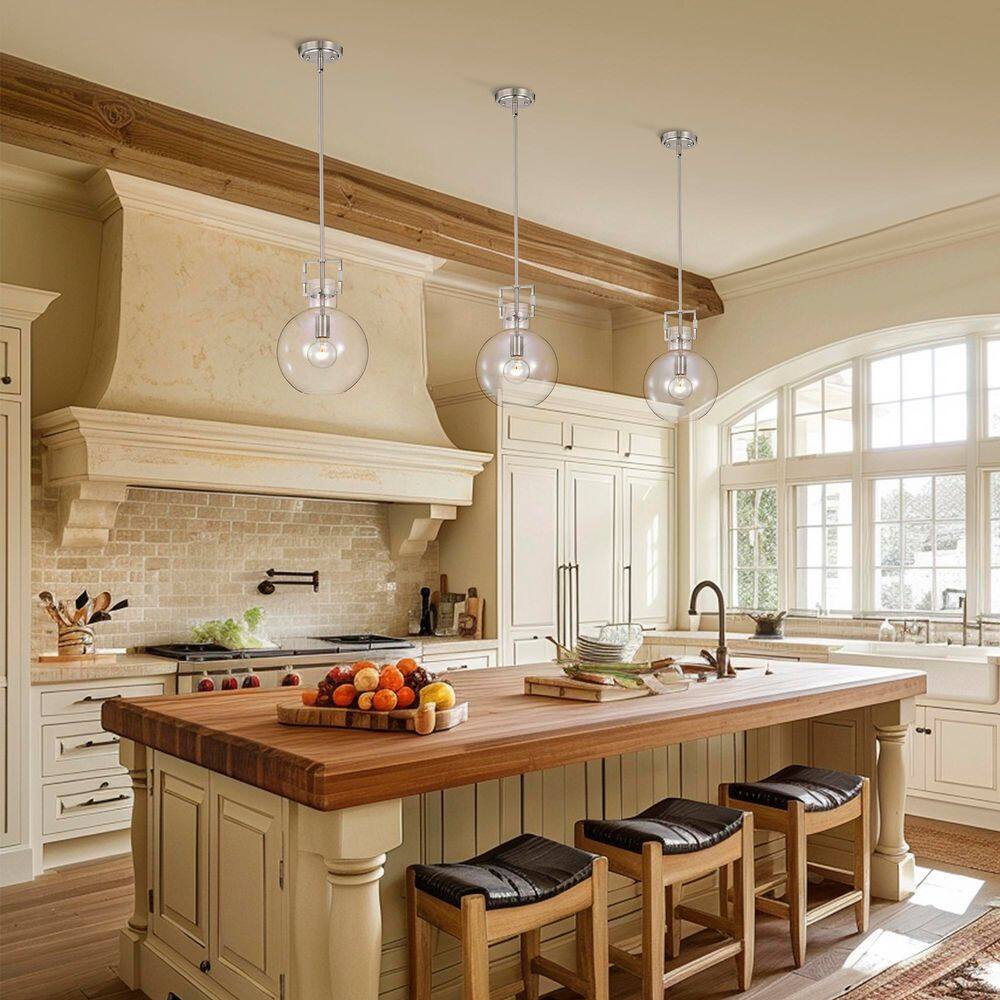 Brushed Nickel 10" Globe Clear Glass Pendant Light