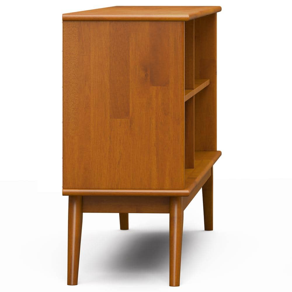Teak Brown Lacquered Rubberwood Mid-Century Modern 4-Shelf Bookcase