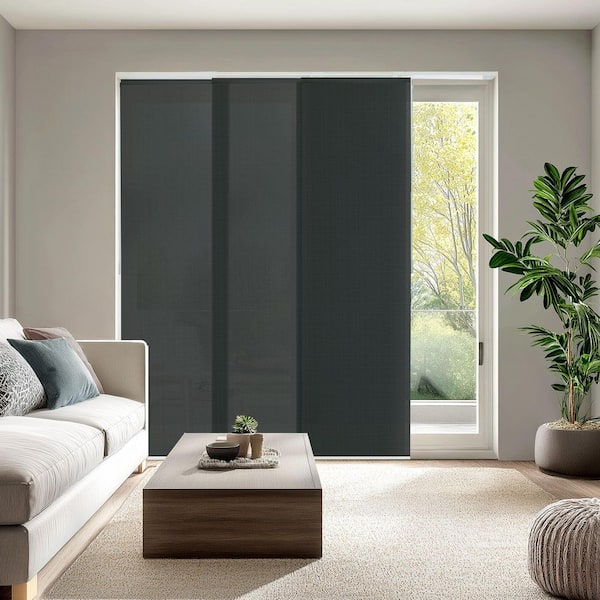 Ballroom Cut-to-Size Grey Light Filtering Adjustable Sliding Panel Track Blind with 23 in Slats Up to 86 in.W x 96 in.L