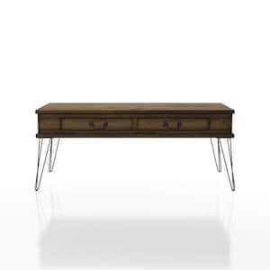 Amande 44 in. Rustic Oak Large Rectangle Wood Coffee Table with Drawers