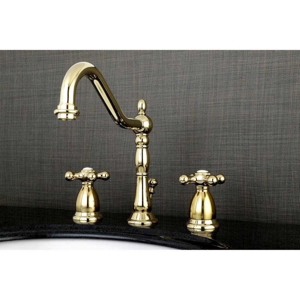 Heritage Polished Brass Widespread Bathroom Faucet with Drain Assembly