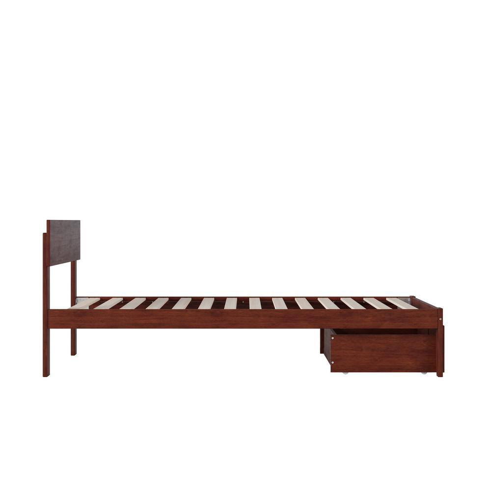 Boston Twin Wood Frame Upholstered Bed with Headboard Drawer