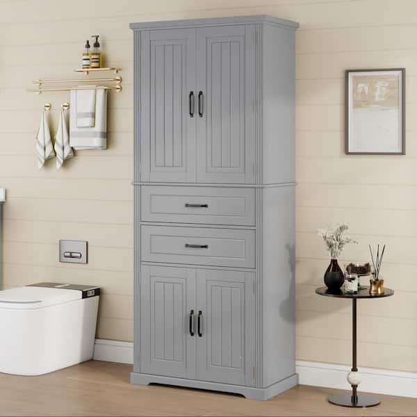 Vista Modern Gray MDF Wood 30 in. Storage Pantry Cabinet with Drawer, Adjustable Shelves, For Bathroom, Kitchen