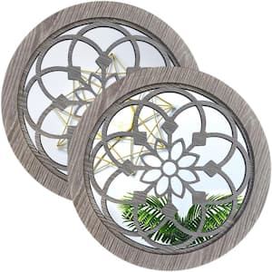 12 in. W x 12 in. H Round Wall Mirror, Gorgeous Rustic Farmhouse Accent Mirror, Entry Mirror (2-Pieces)