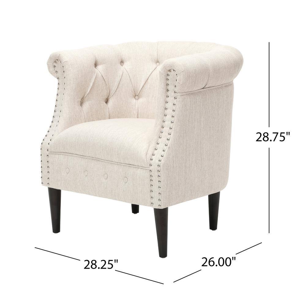Beige Tufted Fabric Club Chair with Ottoman