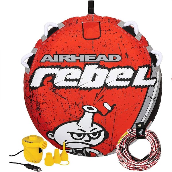 Airhead Rebel 54 in. 1-Person Durable Red Towable Tube Kit with Rope and 12-Volt Pump