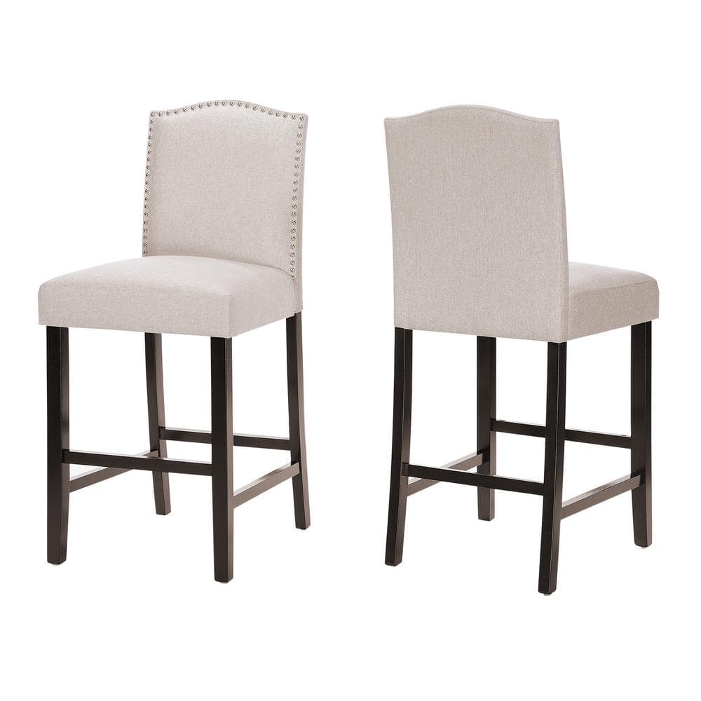 Wheat and Walnut Extra Tall Upholstered Counter Stools, Set of 2