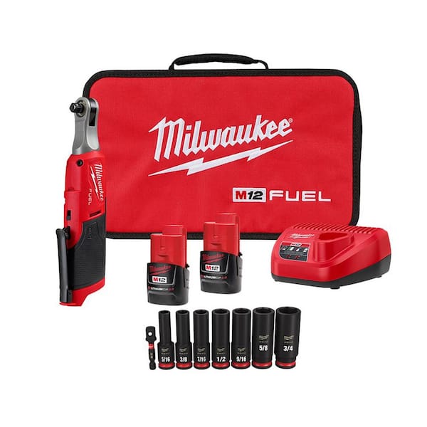 Milwaukee M12 FUEL 12V Cordless High Speed 3/8 in. Ratchet Kit w/Impact Duty 3/8 in. SAE Deep Impact Rated Socket Set(8-Piece)