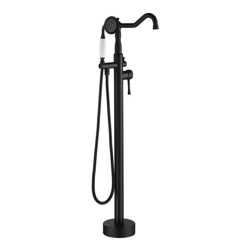 Matte Black Stainless Steel Freestanding Bathtub Faucet with Hand Shower