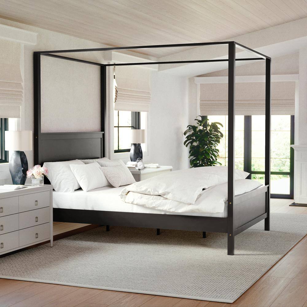 Hayes Dark Gray Queen Canopy Platform Bed with Wood Headboard