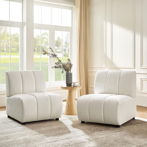 Josue 56 in. Armless 2-piece Modern Sectional Sofa in Ivory