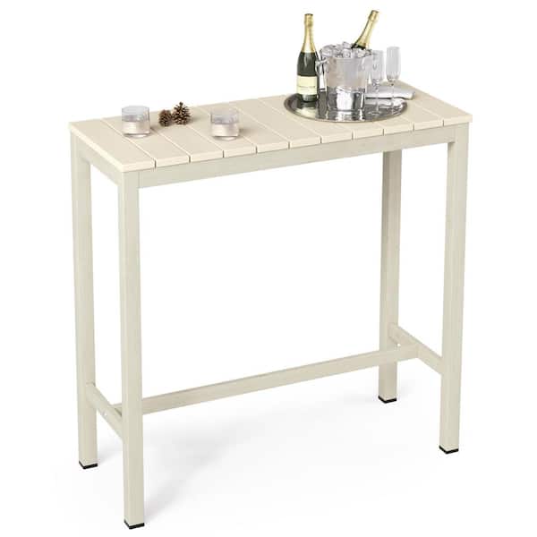 LUE BONA Humphrey 39 in. Sand Plastic HDPS Outdoor Bar Table Patio Waterproof Pub Height Dining Table For Balcony Poolside Indoor