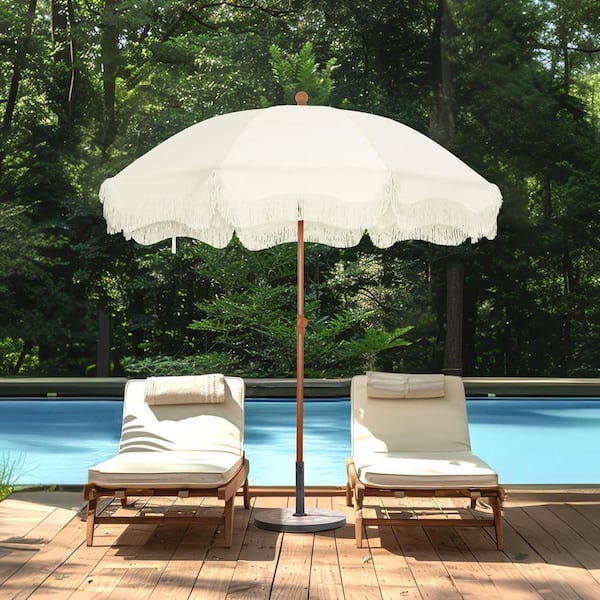 7 ft. Metal Tilt Beach Umbrella in Ivory with Fringe Z0CKYWX2QR