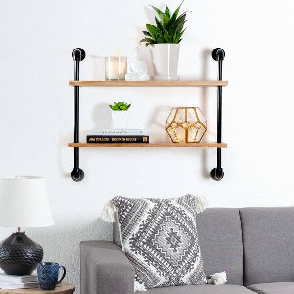 Decorative Pipe 2 Tier Wall Shelf Mh St 108, Black Pipe Hanging Shelves