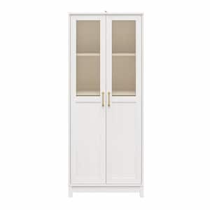 Tess, 78 in. 2-Door Wide Storage Cabinet with 3 shelves and Modular Storage Options, Ivory Oak
