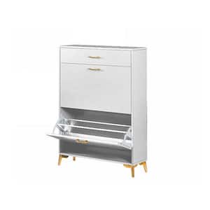 31.5 in. W x 9.4 in. D x 42.9 in. H White Wood Linen Cabinet Shoe Cabinet with 2 Flip-Up Drawers