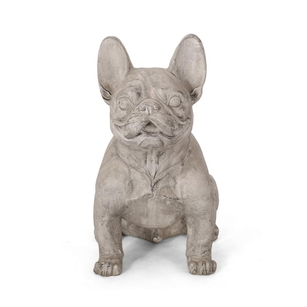 Noble House Delamore 16 in. Rustic White and Green French Bulldog Outdoor Patio Garden Statue