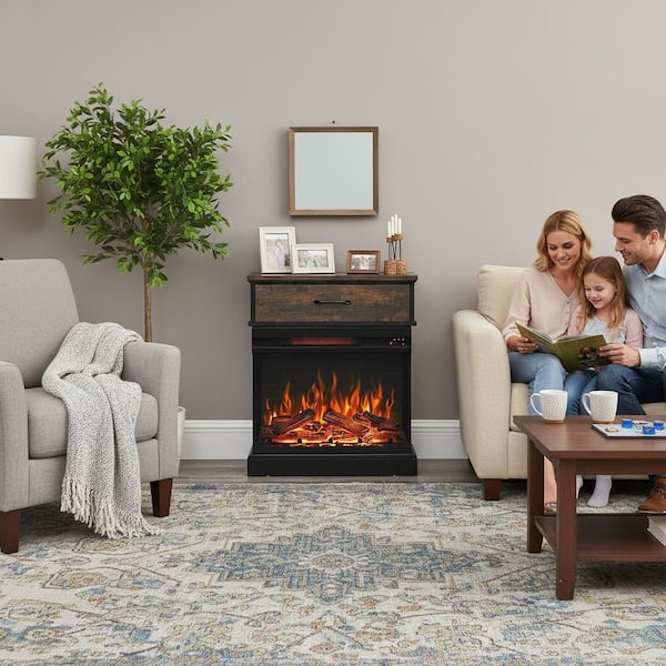 25 in. 1500-Watt Black 5000 BTU Freestanding Electric Fireplace Utility Convection Infrared Space Heater with Remote