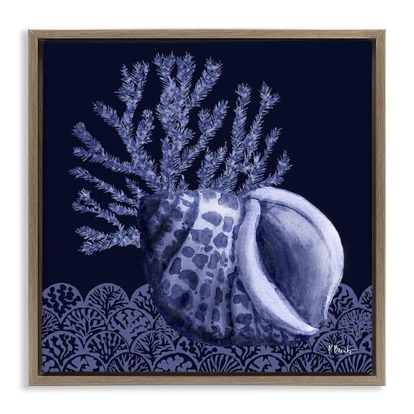 Stupell Industries Shadow Shell Patterned by Paul Brent Brown Floater Frame Coastal Graphic Art Print 18 in. x 18 in.
