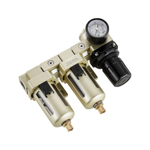 Air Compressor Filter Regulator, 3/8 in. NPT Dual Stage Air-Drying System with 25μm Plus 5μm Brass Filter Element