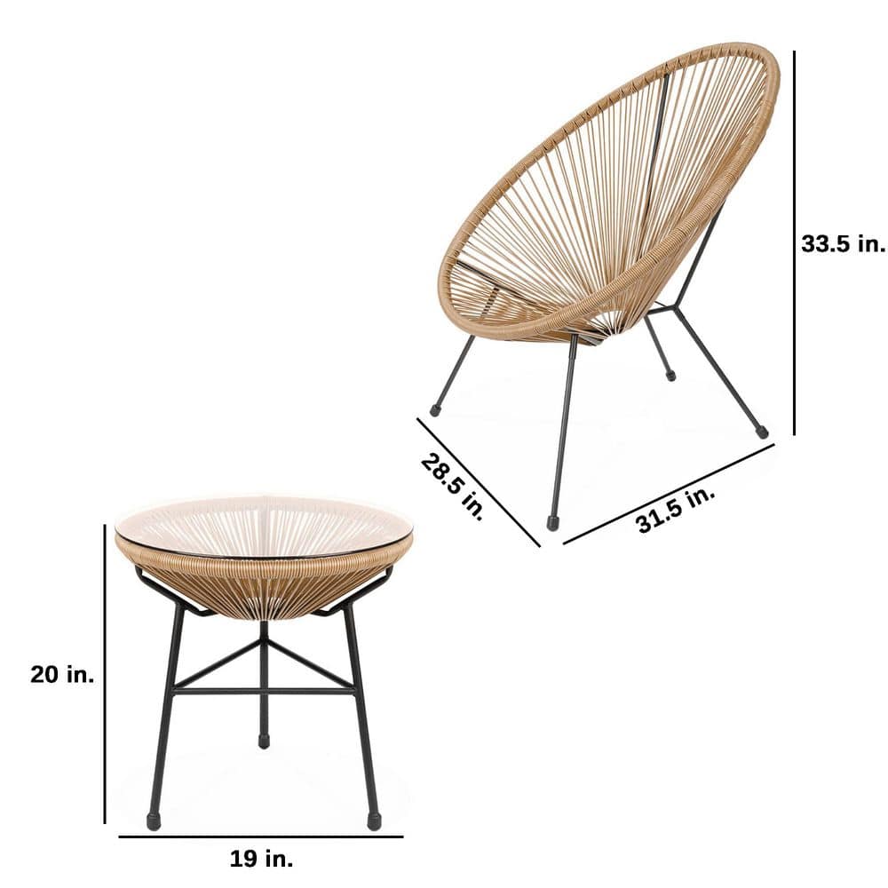 Natural Acapulco 3-Piece Patio Set with Glass Table
