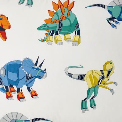 Robo Dino 200-Thread Count Cotton Percale Fitted Sheet
