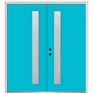 60 in. x 80 in. Viola Right-Hand Inswing 1-Lite Frosted Painted Fiberglass Smooth Prehung Front Door on 4-9/16 in. Frame