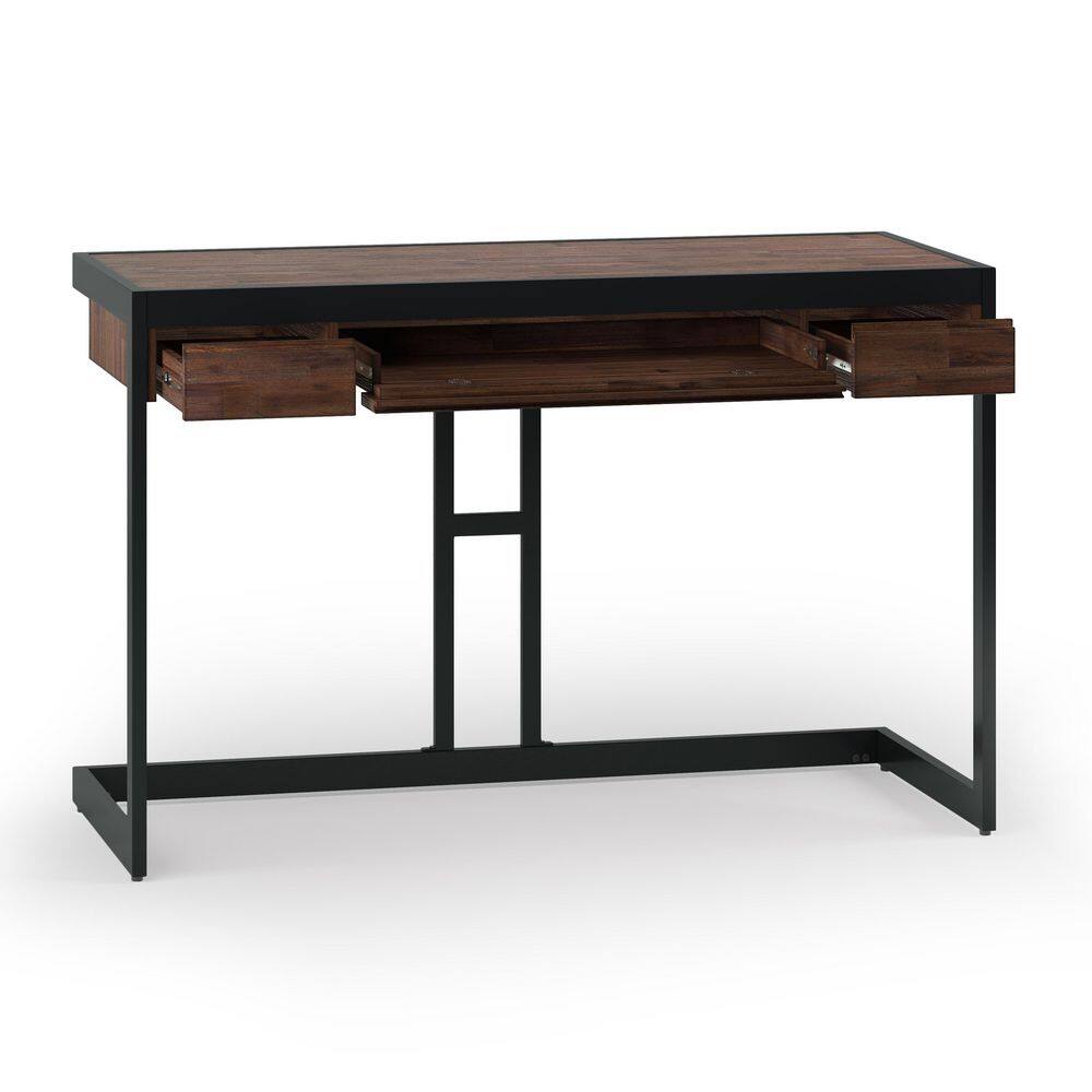 Erina Compact Industrial Acacia Wood Desk in Distressed Charcoal Brown