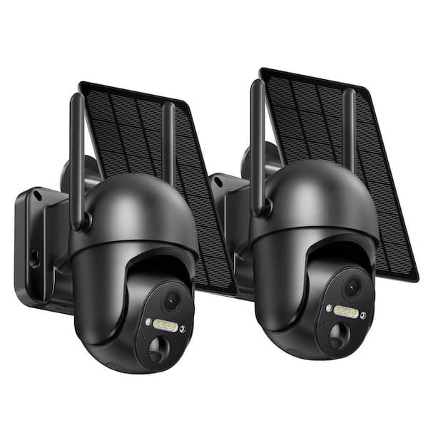 2 Pack Solar-Powered Outdoor Security Camera, 2K HD 360° View Wireless WiFi, Color Night Vision, PIR Motion Sensor