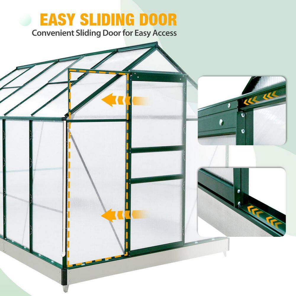 Green 6' x 10' Polycarbonate and Aluminum Walk-In Greenhouse