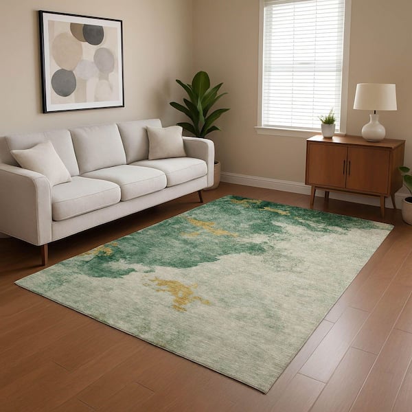 Mayfield Premium Machine Washable Abstract AMF1792 Emerald 5 ft. x 7 ft. 6 in. Area Rug