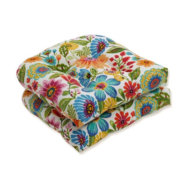 Pillow Perfect Floral 19 x 19 Outdoor Dining Chair Cushion in Blue/Purple/Green (Set of 2)