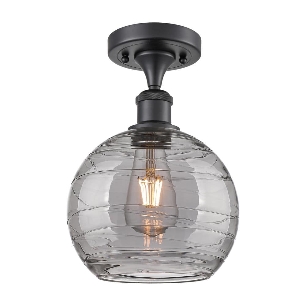 Athens Deco Swirl 8 in. 1-Light Matte Black Industrial Semi-Flush Mount with Smoked Glass Shade price history on PriceWatchPro