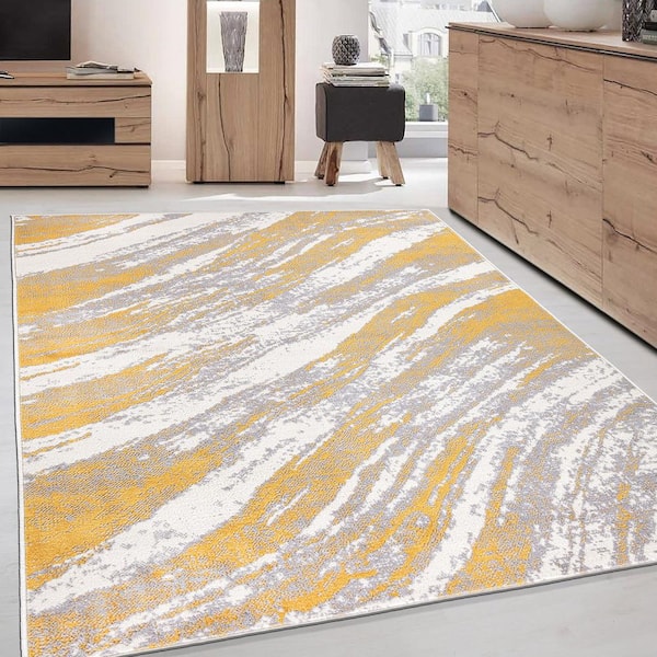 World Rug Gallery Contemporary Abstract Anti-Fatigue Standing Mat - Yellow 18x47