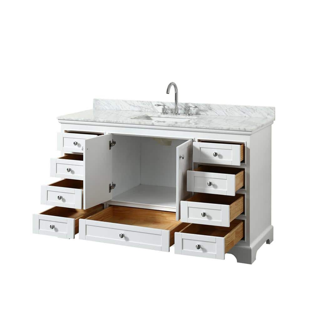 Deborah 60" White Bathroom Vanity with Carrara Marble Top