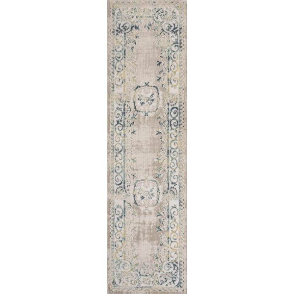 Rosalia Cottage Medallion Navy/Beige 2 ft. x 8 ft. Runner Rug