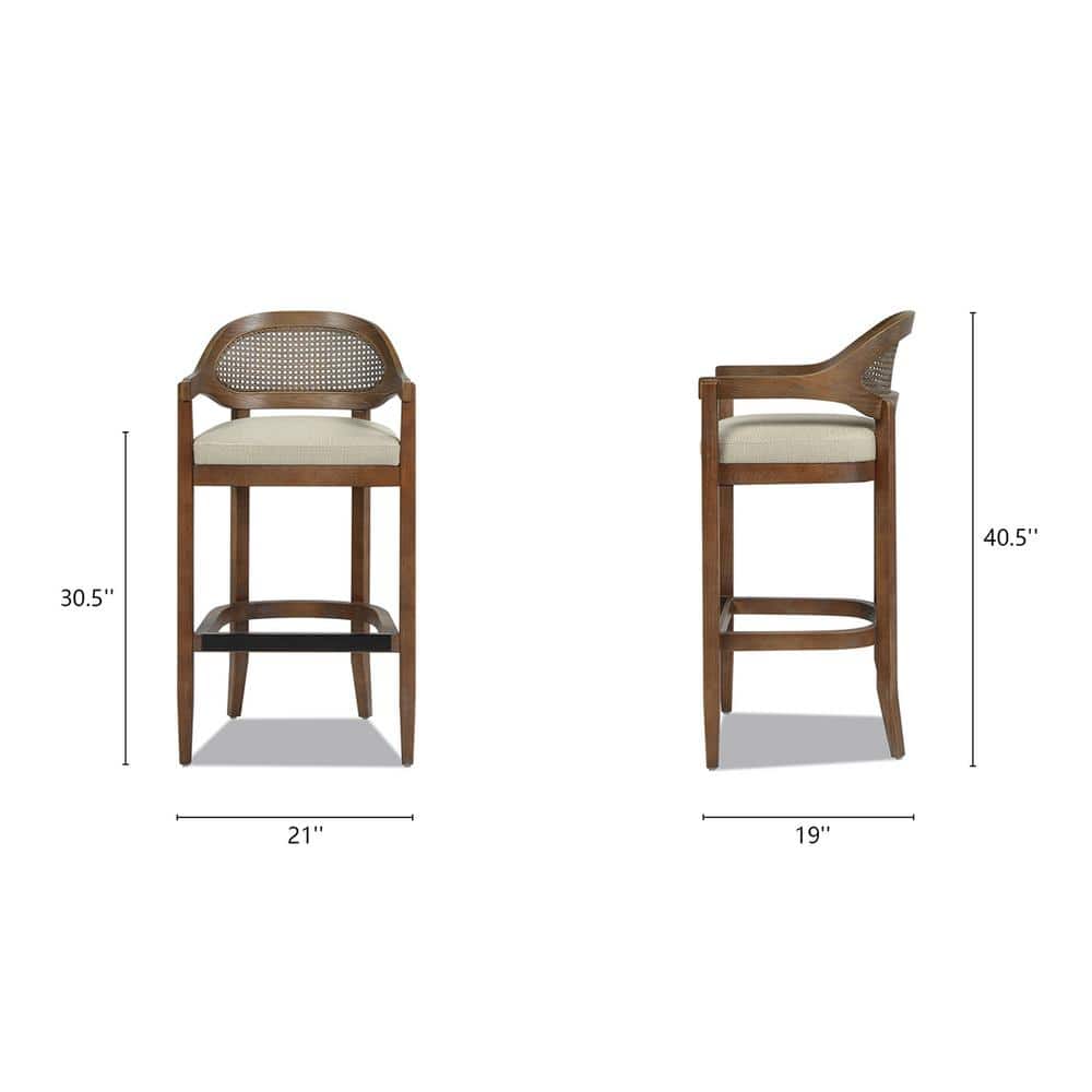 Taupe Beige Oak Cane Back Bar Stool with Acrylic Seat